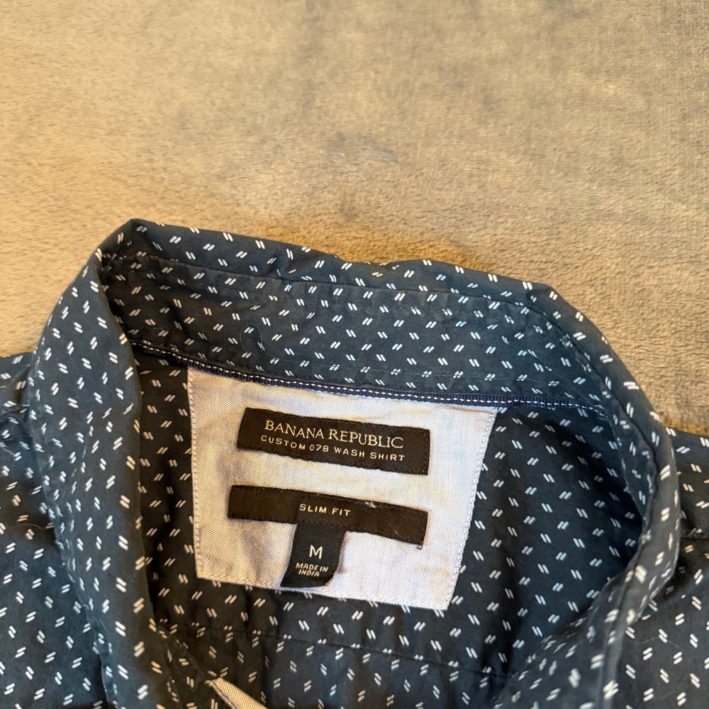Banana Republic Custom 078 Wash Shirt Mens Medium Navy Blue Slim Fit Geometric - Picture 2 of 9